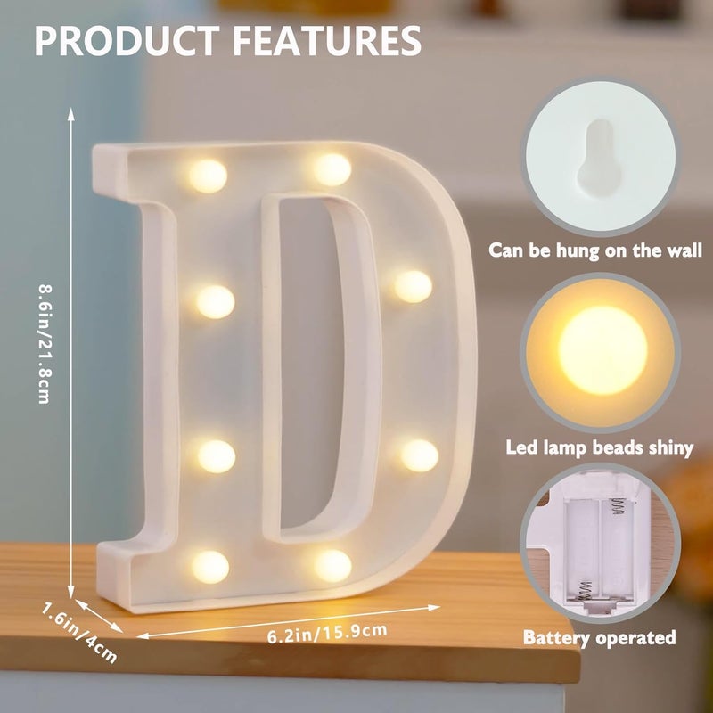 SKYPHAROS LED Marquee Letters, White 26 Alphabet Light Up Letters, Battery Powered LED Letter Lights for Birthday Party, Christmas Night, Home, Bar, Graduation, Wedding Decoration(D) - Image 2